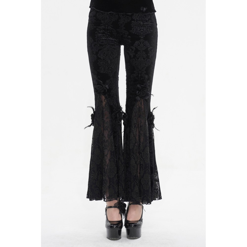 Eva Lady - Gothic velveteen embossed flared pants Flared trousers - Black